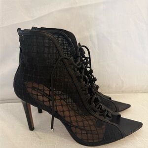 BCBGMaxAzria Black Mesh Lace-Up Heeled Boots